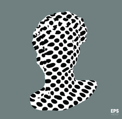 Vector abstract black and white polka dots pattern illustration from 3D rendering of classical head sculpture isolated on gray background.   © Rrose Selavy