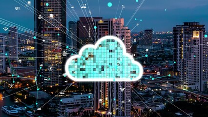 Cloud computing technology and online data storage for alteration data sharing . Computer connects...