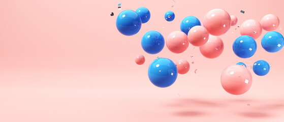 Scattered floating colored spheres on a vibrant background - 3D render
