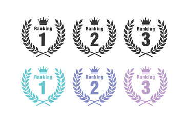 Laurel vector icon illustration set, laurel set crown in silhouette and colorful