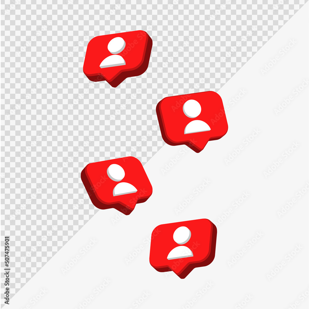 Fototapete 3d follower icon in modern glossy speech bubble for social media notifications icons - profile user 