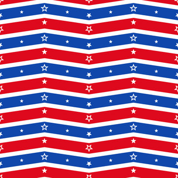 Fourth of July Independence day red and blue stars and stipes seamless pattern