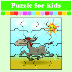 Puzzle game for kids. Princess Frog. Education worksheet. Color activity page. Riddle for preschool. Isolated vector illustration. Cartoon style.