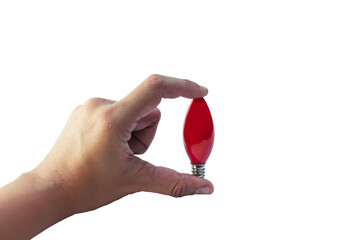 hand holding a light bulb on a white background,with clipping path