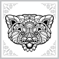red panda head zentangle arts. isolated on white background.