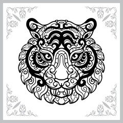 tiger head zentangle arts. isolated on white background.
