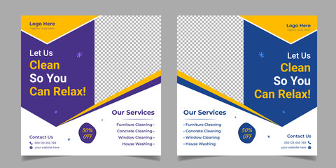 Cleaning Service Corporate Business Square Flyer Social Media Post Template Design