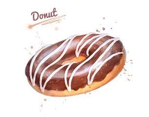Watercolor illustration of Chocolate Donut