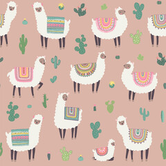 llama alpaca animals vector seamless pattern