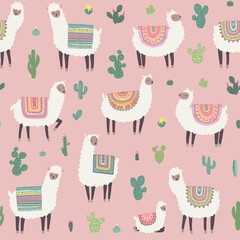 llama alpaca animals vector seamless pattern