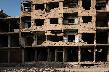 Building ruin, destroyed house after war