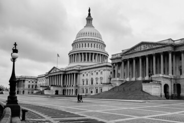 us capitol building in black and white tone