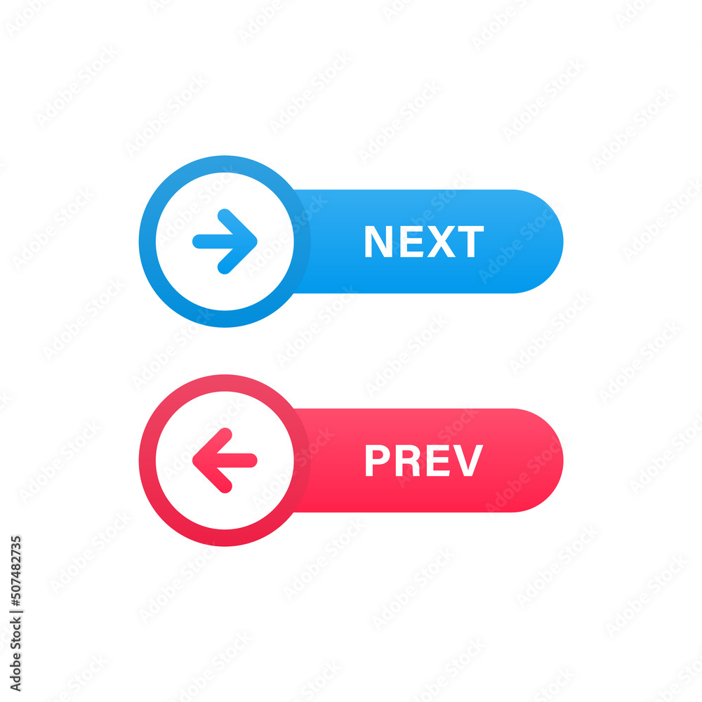 Leinwandbilder next and previous buttons with arrow right left icon in modern label banner. back prev and next button, arrows direction button