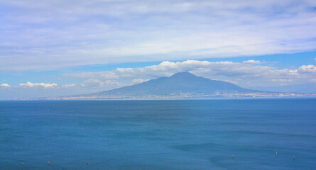 Fototapeta na wymiar View of the Vesuvius from the observation deck in Sorrento, Italy