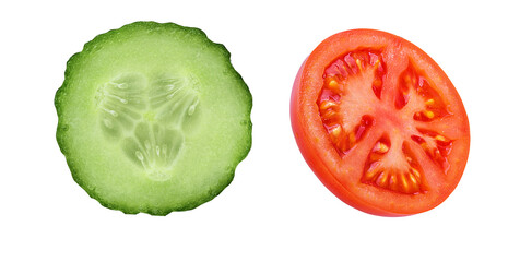 cucumber and tomato isolated on a white background