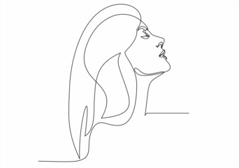 Woman face continuous line drawing.  Line art, drawing of face , fashion concept, woman beauty minimalist, vector illustration.