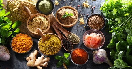 Composition with assortment of spices and herbs