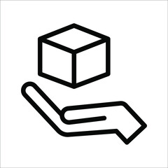 handle with caution, box icon vector in hand on white background. color editable.
