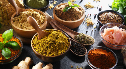 Composition with assortment of spices and herbs
