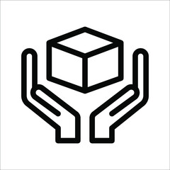 handle with caution, box icon vector in hand on white background. color editable.