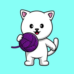 Obraz na płótnie Canvas Cute Cat Holding Yarn Ball Cartoon Vector Icon Illustration. Animal Icon Concept Isolated Premium Vector.