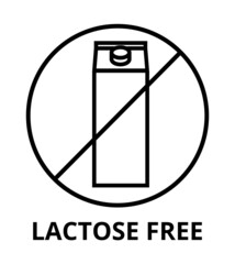 Vector black line or outline symbol or icon of lactose-free label icon. Cow milk allergy, cow's milk allergen. Healthy food, food allergies, intolerances, allergen. Dietary concept, lactose free.