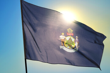 Maine state of United States flag waving on the wind
