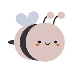 Cute flying bee. Vector illustration isolated on white background. 