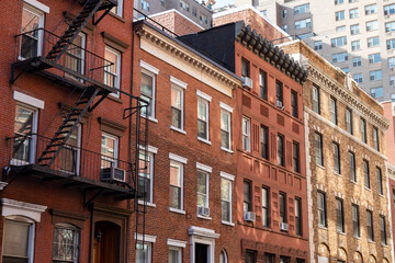 Row of Colorful Brick Residential Buildings in Chelsea of New York City