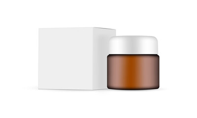 Amber Cosmetic Jar and Square Box Mockup, Isolated on White Background. Vector Illustration