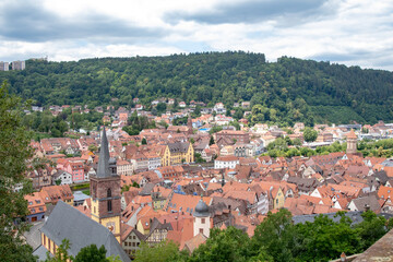 Fototapeta na wymiar Wertheim am Main Germany - 19.06.2018: View of Wertheim am Main from Castle lookout point