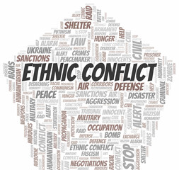 Ethnic Conflict word cloud. Vector made with the text only.