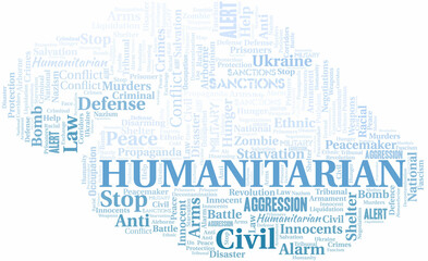Humanitarian word cloud. Vector made with the text only.