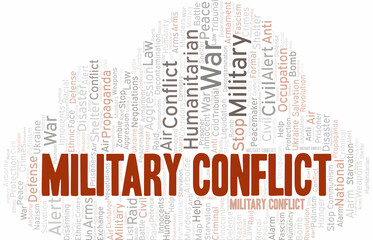 Military Conflict word cloud. Vector made with the text only.