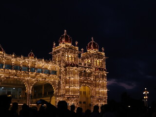night view of the dome of the Mysore palace.