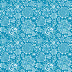 Stars, flowers, geometric shapes, winter snow symbols, circle icons, brushes, lines set. Vector christmas snowflakes seamless abstract pattern. New Year and Merry Xmas seasonal hand drawn ornaments.