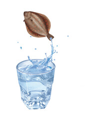 carrelet , poisson, évasion, saut, eau, en verre, boire, clapoter, liquide, isolé, froid, blanc, danger, boisson, glace, bouillonner, bleu, éclaboussure, frais, clair, abattre, verser, sain, transpare