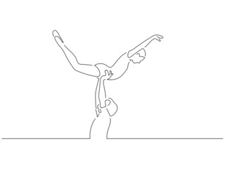 Classic dancers in line art drawing style. Composition of a ballet group dancing. Black linear sketch isolated on white background. Vector illustration design.