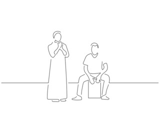 Flamenco music band in line art drawing style. Composition of traditional spanish musicians. Black linear sketch isolated on white background. Vector illustration design.