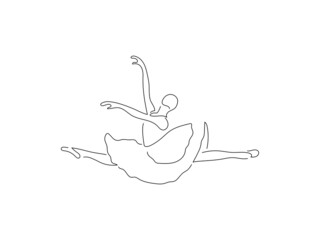 Classic dancers in line art drawing style. Composition of a ballet group dancing. Black linear sketch isolated on white background. Vector illustration design.