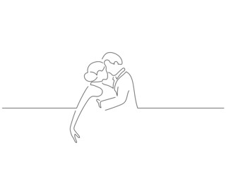Modern dancers in line art drawing style. Composition of a couple dancing. Black linear sketch isolated on white background. Vector illustration design.