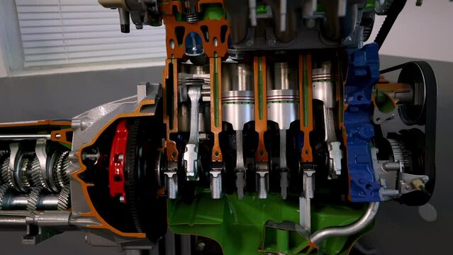 Car engine cut-through view