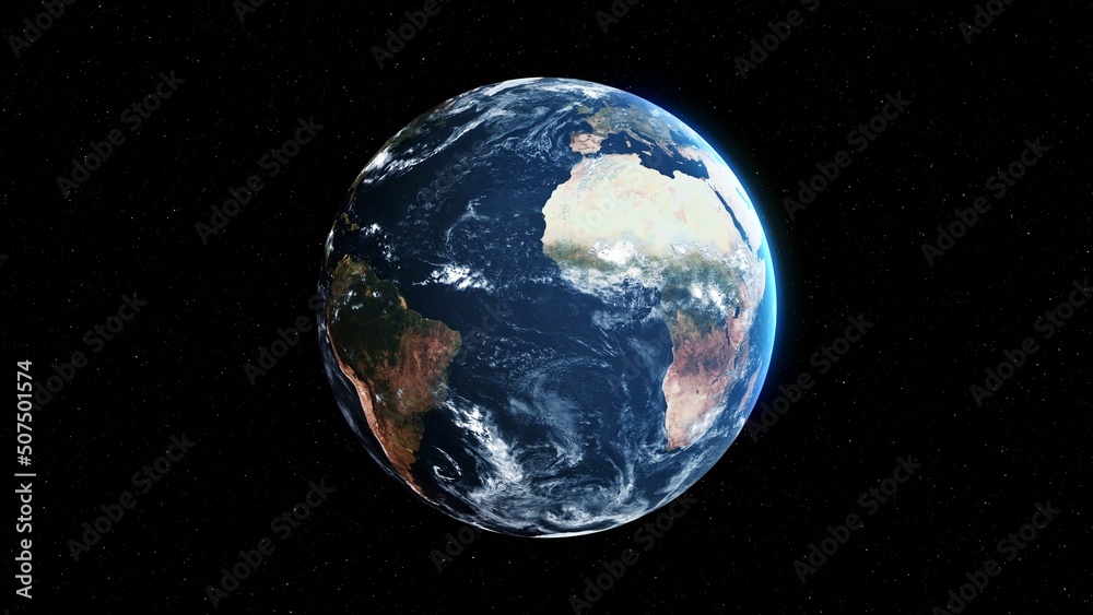 Canvas Prints planet earth with realistic geography surface and orbital 3d cloud atmosphere . outer space view of 