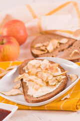 Rye bread with apple in crispy slices with skin.