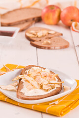 Rye bread with apple in crispy slices with skin.