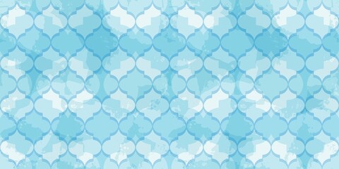 Fototapeta premium Moroccan Seamless Pattern. Turkish Mosque Window Shape. Arabic Mosaic Watercolor Ornament Background. Eid Mubarak Muslim Decoration. Ramadan Kareem Islamic Illustration