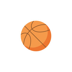 Basketball orange simple icon with brown stripes. Basketball symbol. Game, team sports. Popular sport basket balls leather. Fitness, healthy, workout background. Hand drawn flat vector illustration.