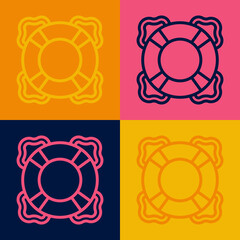 Fototapeta premium Pop art line Lifebuoy icon isolated on color background. Lifebelt symbol. Vector