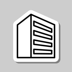 Building simple icon vector. Flat design. Sticker with shadow on gray background.ai