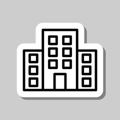 Building vector icon. Flat design. Sticker with shadow on gray background.ai